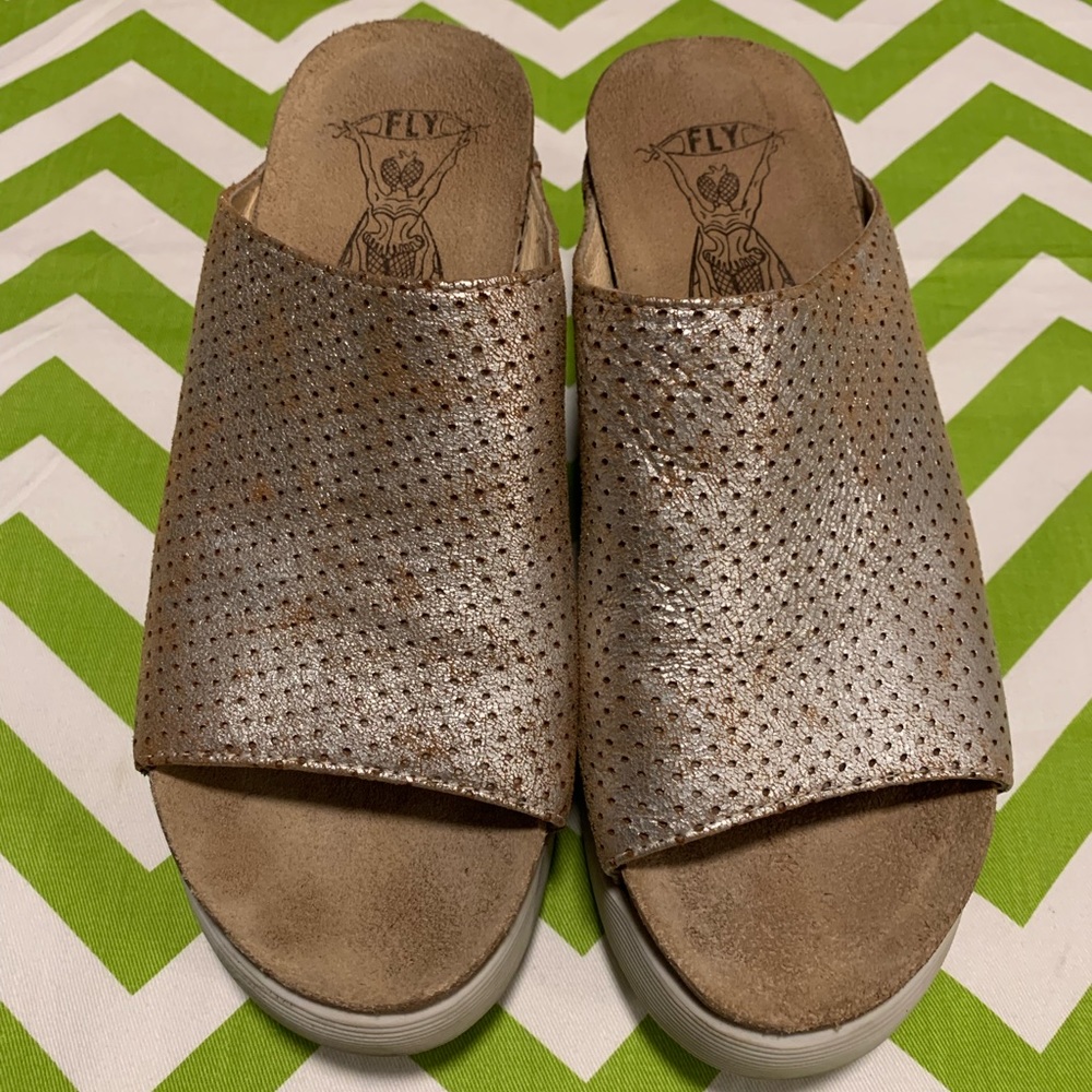 FLY London Perforated Leather Slide Sandals